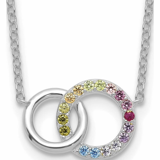 Sterling Silver CZ & Rhodium Plated Round Circle Hook Earring & Necklace Set 16 2 Ext. 